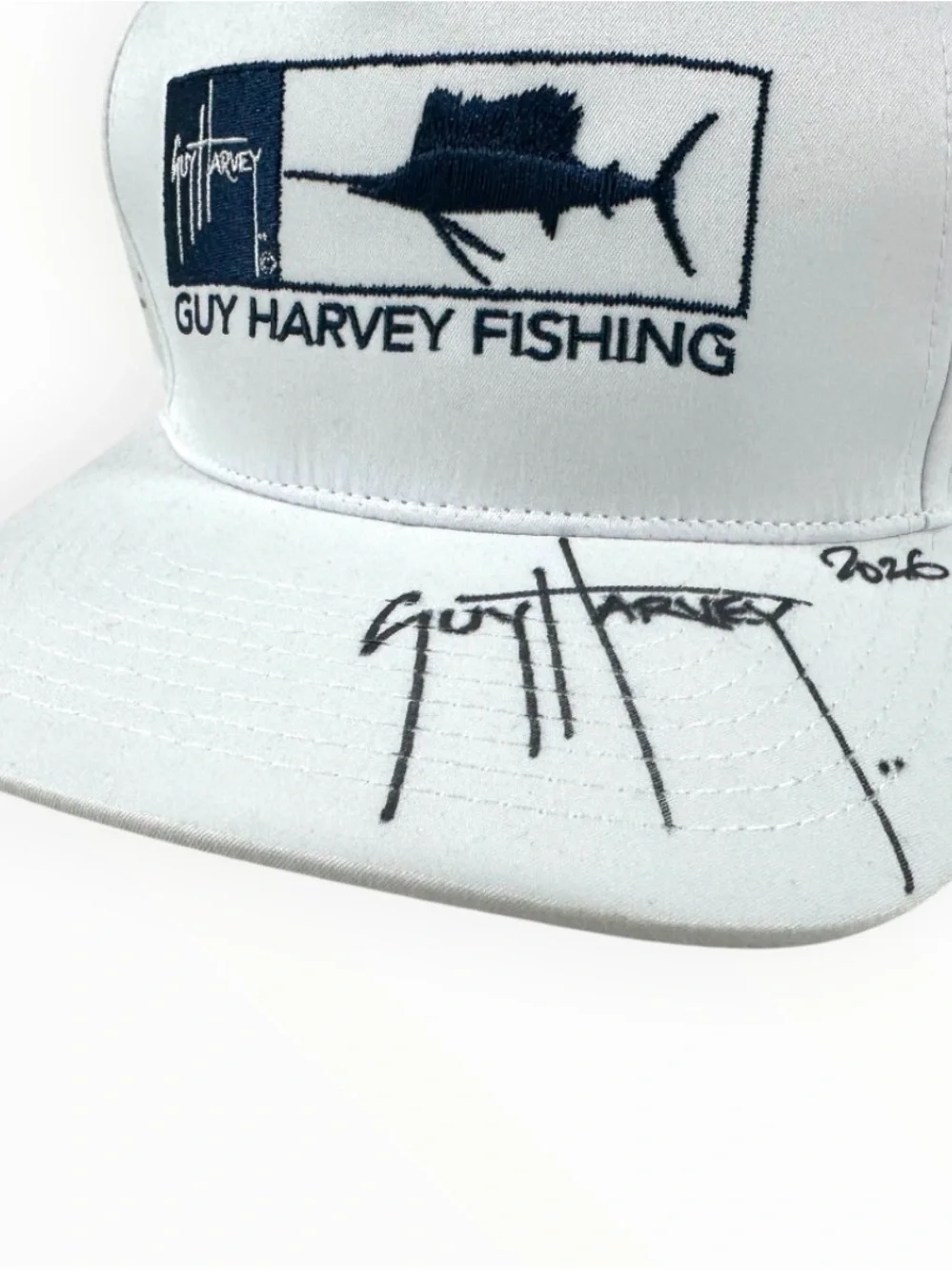 Guy Harvey Signed White Fishing Hat Sailfish Snapback Performance Cap 2026 NWT
